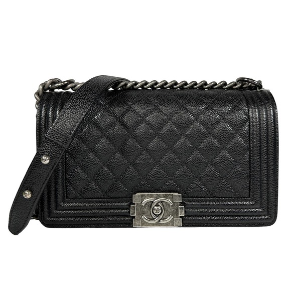 CHANEL Handbags - ❌❌ Chanel Boy Bag Caviar Old Medium Classic Quilted Black Caviar Flap CC Leboy